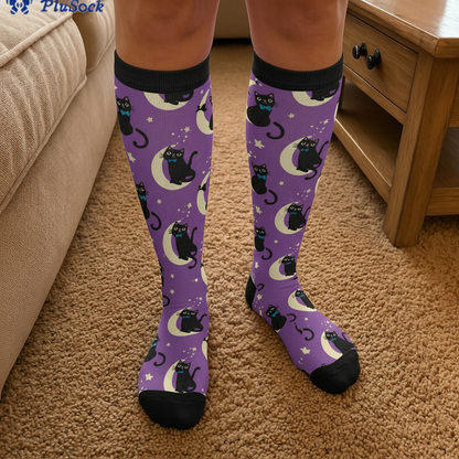 Plusock Plus Size Moon Star Cat Compression Socks - image 2