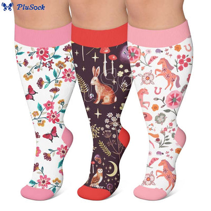 Plusock Plus Size Floral Bunny Compression Socks - image 0
