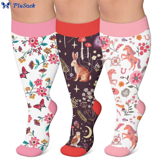 Plusock Plus Size Floral Bunny Compression Socks - image 0