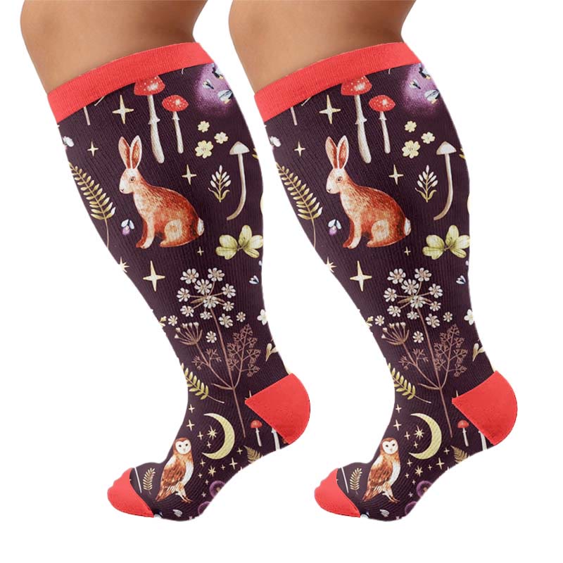 Plusock Plus Size Floral Bunny Compression Socks - Black(1 Pair) - 4XL - image 9