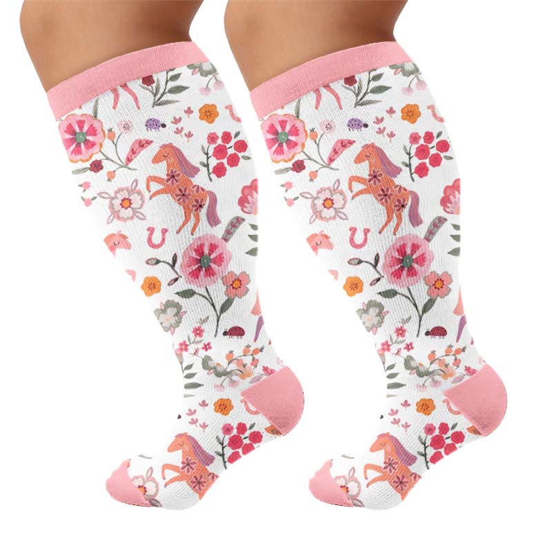 Plusock Plus Size Floral Bunny Compression Socks - Light Pink(1 Pair) - 4XL - image 10