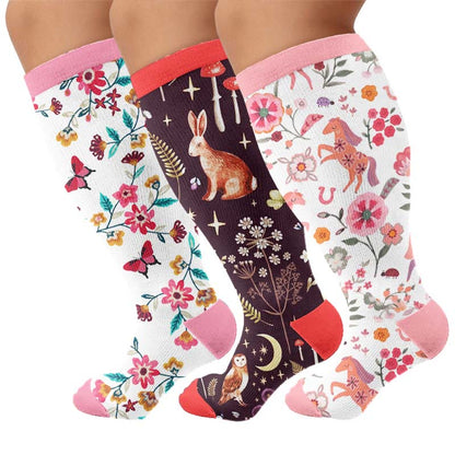 Plusock Plus Size Floral Bunny Compression Socks - Multicolor(3 Pairs) - 4XL - image 4