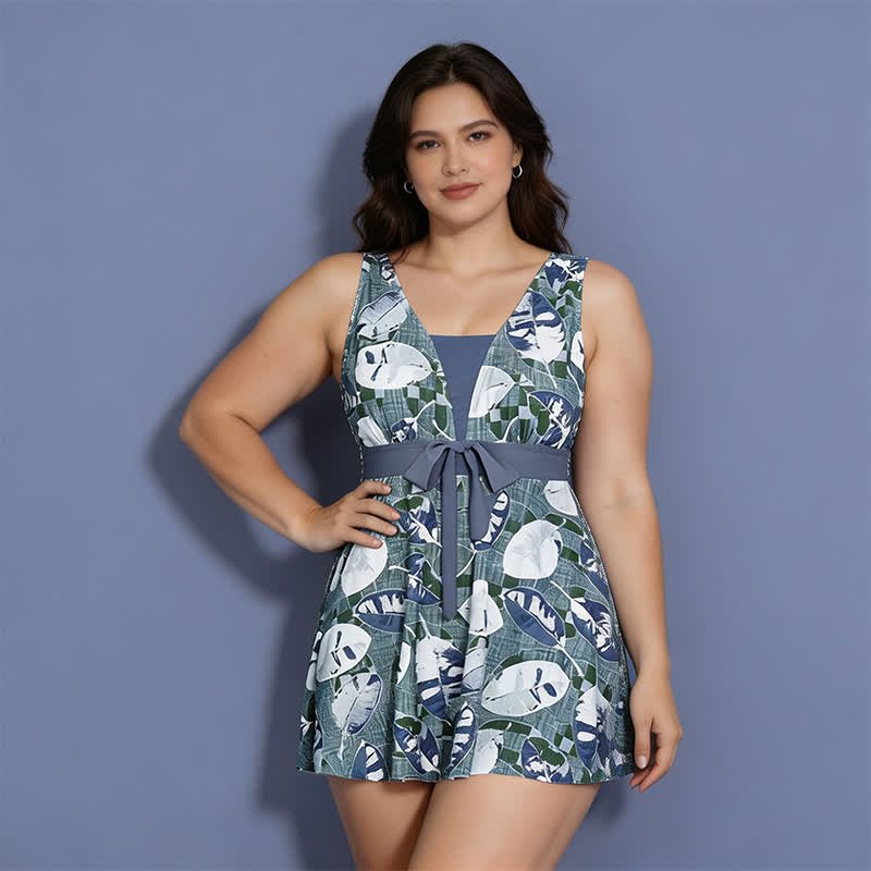 Plusock Navy Leaf Print Swimwear - Grey - 5XL - image 8