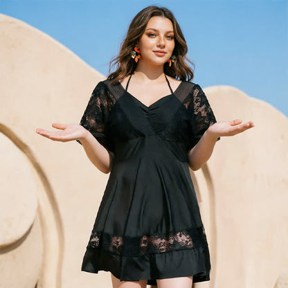 Plusock Black Lace Sleeve Swimwear Dress - image 2