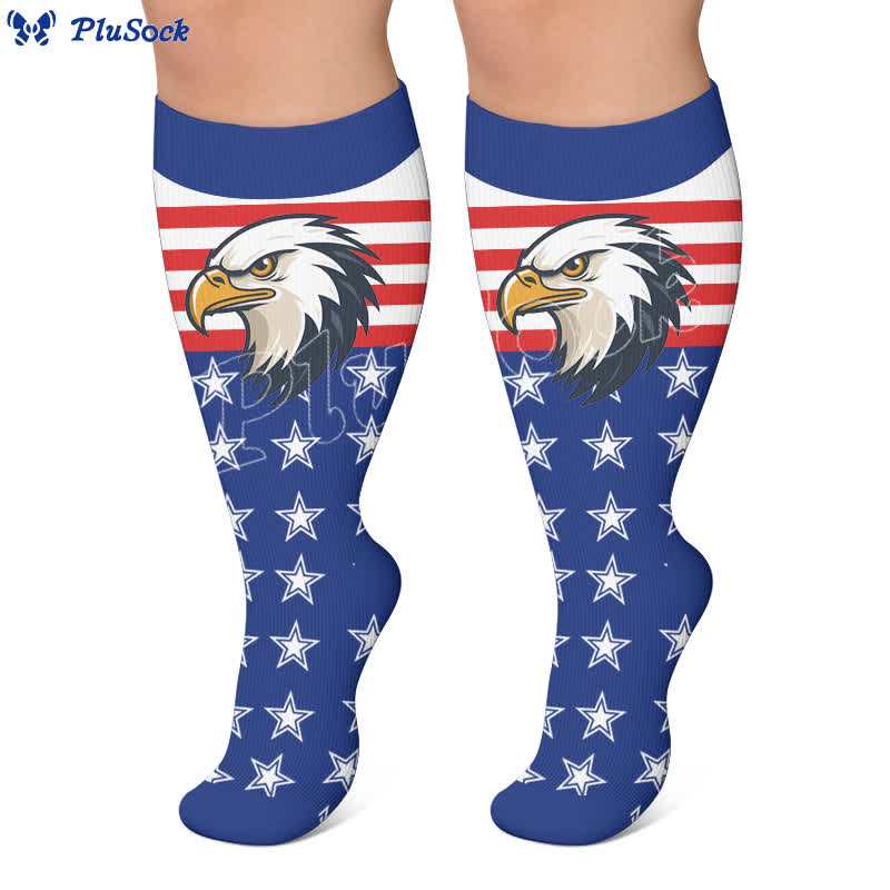 Plusock Plus Size Patriotic Eagle Stars Compression Socks - image 5