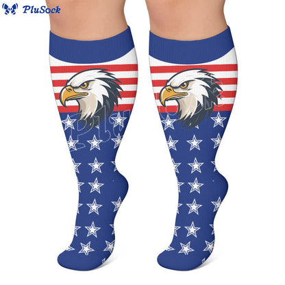 Plusock Plus Size Patriotic Eagle Stars Compression Socks - image 5