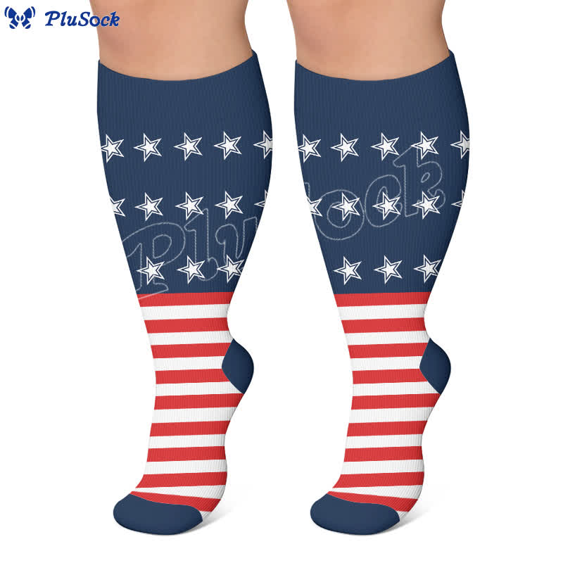 Plusock Plus Size Patriotic Eagle Stars Compression Socks - image 6