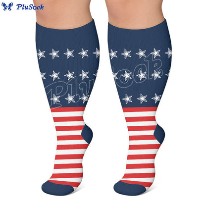 Plusock Plus Size Patriotic Eagle Stars Compression Socks - image 6
