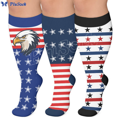 Plusock Plus Size Patriotic Eagle Stars Compression Socks - image 0