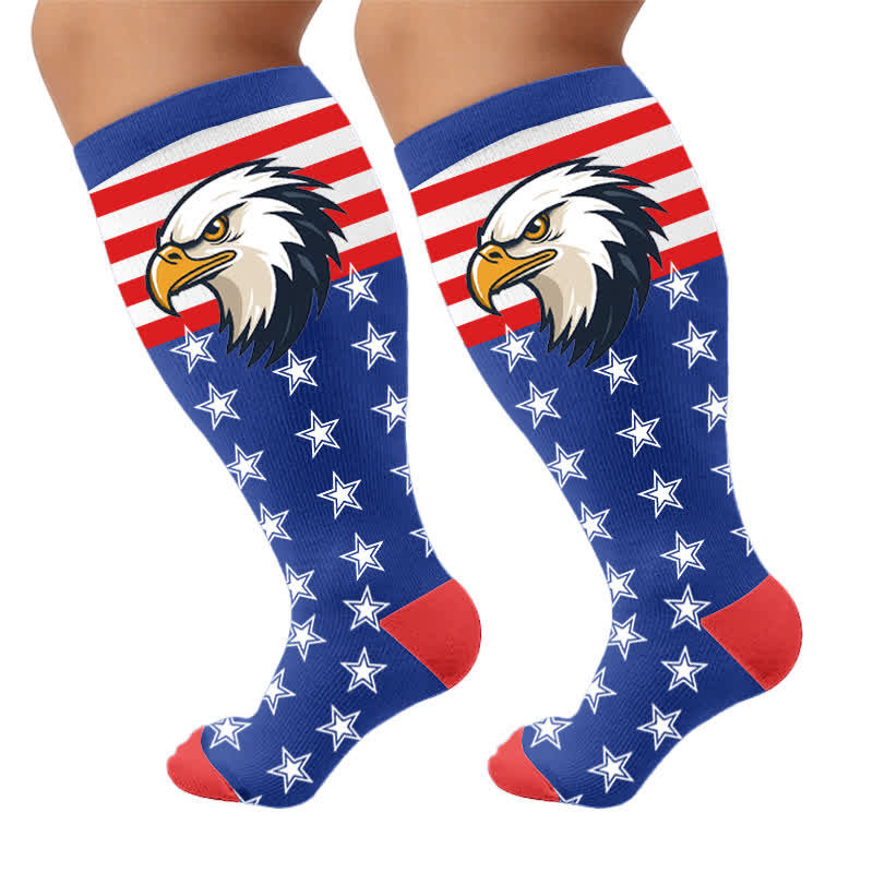 Plusock Plus Size Patriotic Eagle Stars Compression Socks - Blue - 4XL - image 8