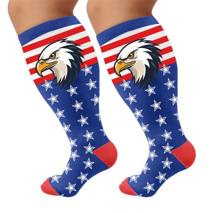 Plusock Plus Size Patriotic Eagle Stars Compression Socks - Blue - 4XL - image 8