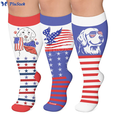 Plusock Plus Size Patriotic Dog Compression Socks - image 0