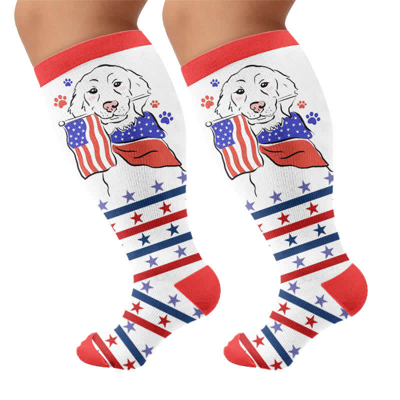 Plusock Plus Size Patriotic Dog Compression Socks - White(1 Pair) - 4XL - image 8