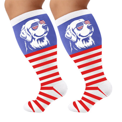 Plusock Plus Size Patriotic Dog Compression Socks - Red(1 Pair) - 4XL - image 10