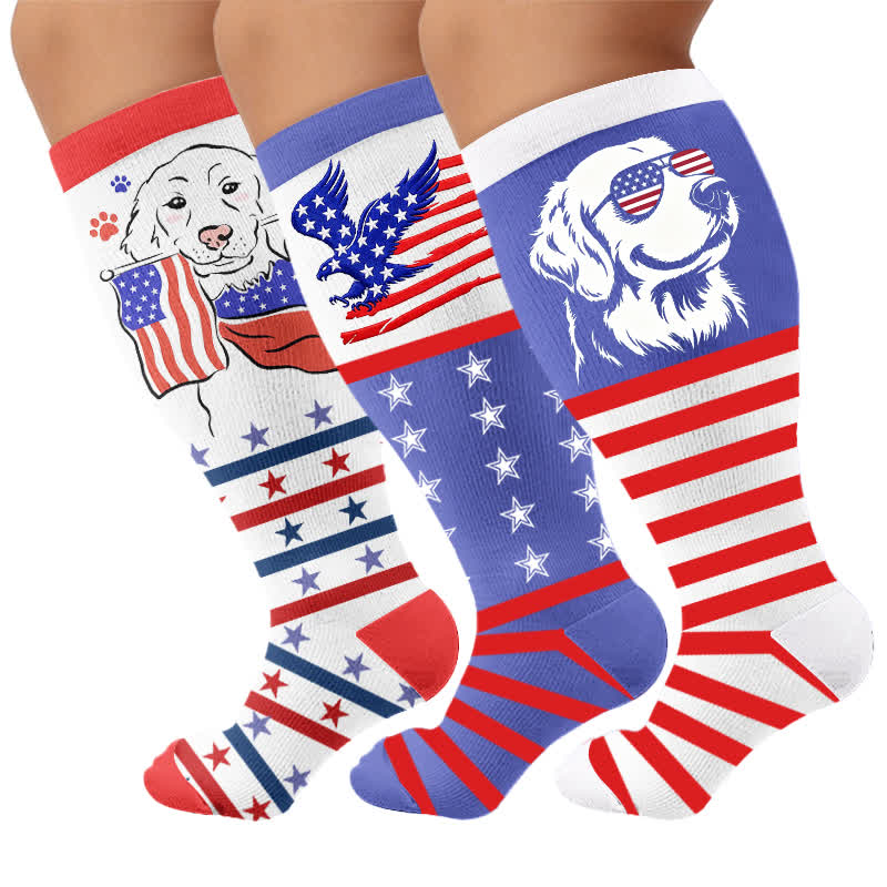 Plusock Plus Size Patriotic Dog Compression Socks - Multicolor(3 Pairs) - 4XL - image 4
