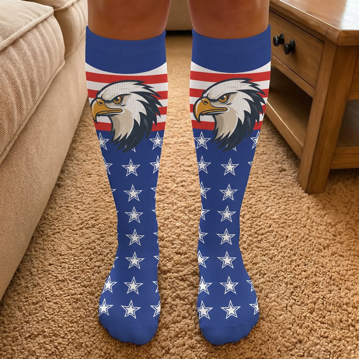 Plusock Plus Size Patriotic Eagle Stars Compression Socks - image 1