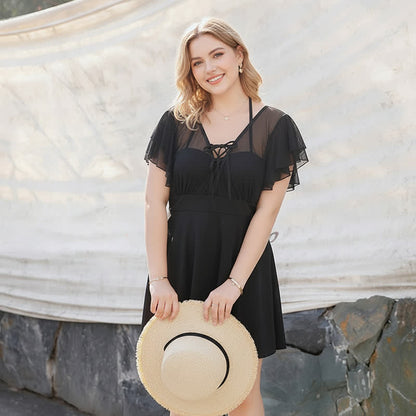 Plusock Sheer Ruffle Tie Front Swim Dress - image 1