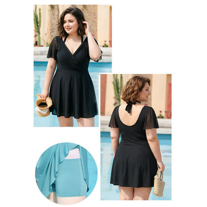 Plusock Sheer Sleeve Backless Swim Dress - image 3