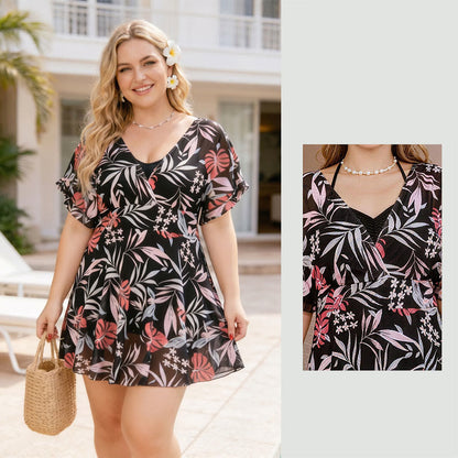 Plusock Tropical Floral V Neck Swim Dresses - image 4