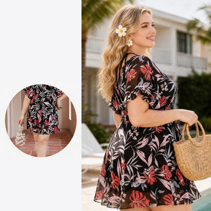 Plusock Tropical Floral V Neck Swim Dresses - image 3