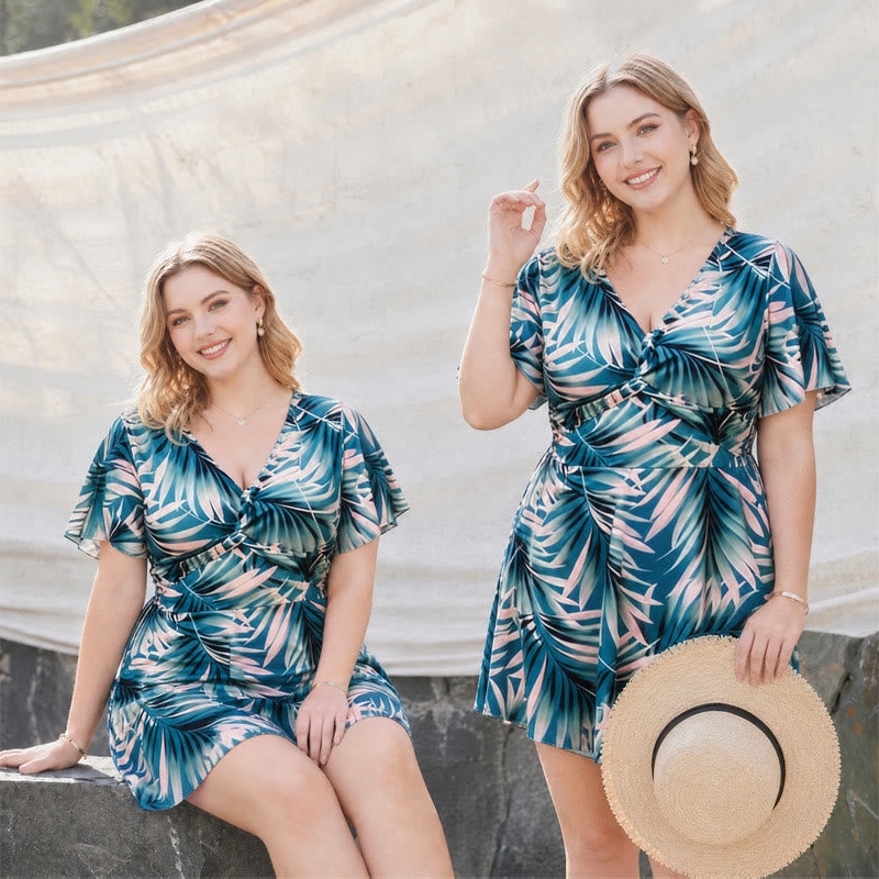 Plusock Tropical Leaf Wrap Swim Dress - image 2