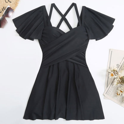 Plusock Off Shoulder Ruffle Sleeve Swim Dress - image 7