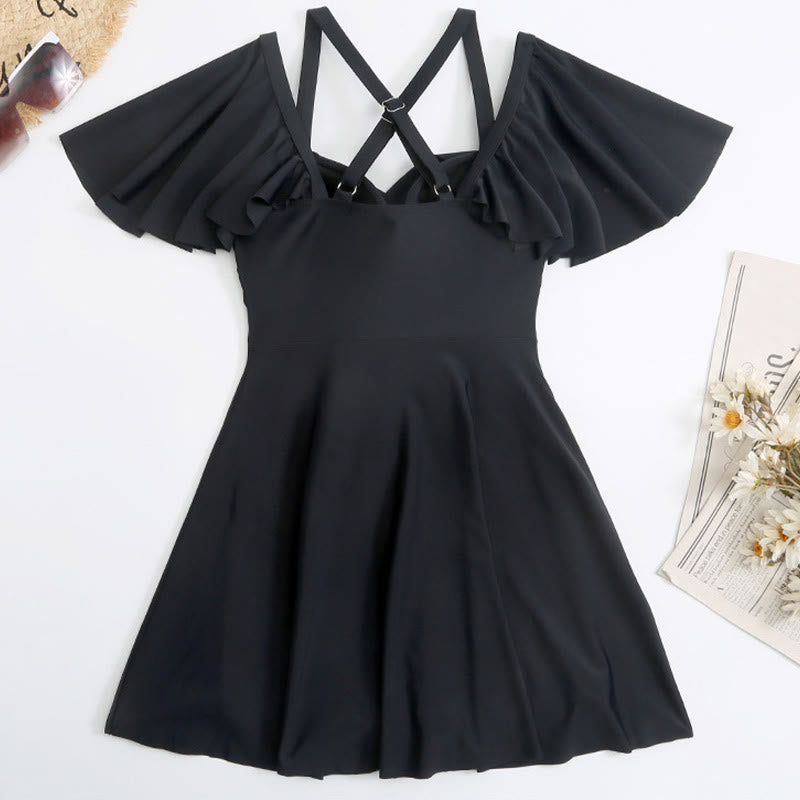 off the shoulder ruffle swim dress kate spade New york Ruffle Off-The-Shoulder One Piece Swimsuit, Womens, M, Black