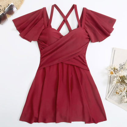 Plusock Off Shoulder Ruffle Sleeve Swim Dress - image 5