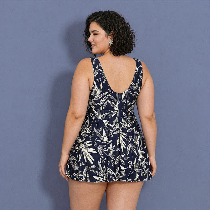 Plusock Tummy Control One Piece Print Swimwear - Navy Blue - 5XL - image 4
