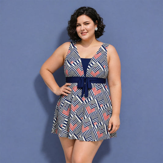 Plusock Tummy Control One Piece Print Swimwear - White - 5XL - image 0