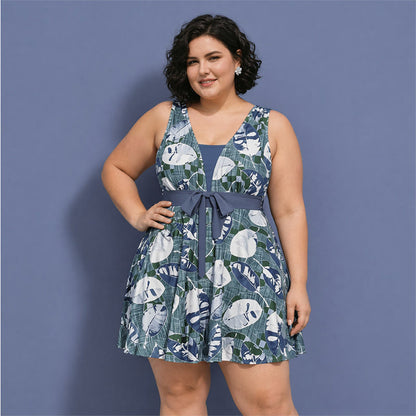 Plusock Tummy Control One Piece Print Swimwear - Grey - 5XL - image 3