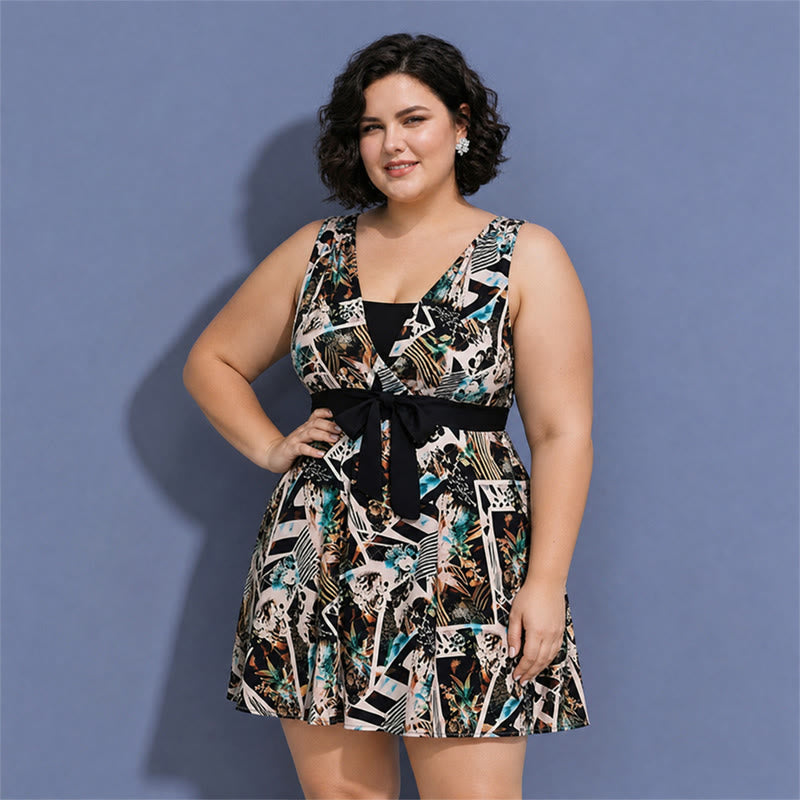 Plusock Tummy Control One Piece Print Swimwear - Brown - 5XL - image 6