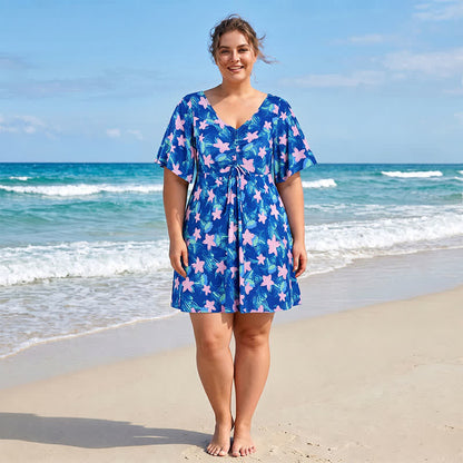 Plusock Blue Tropical Floral V Neck Swimwear - image 0