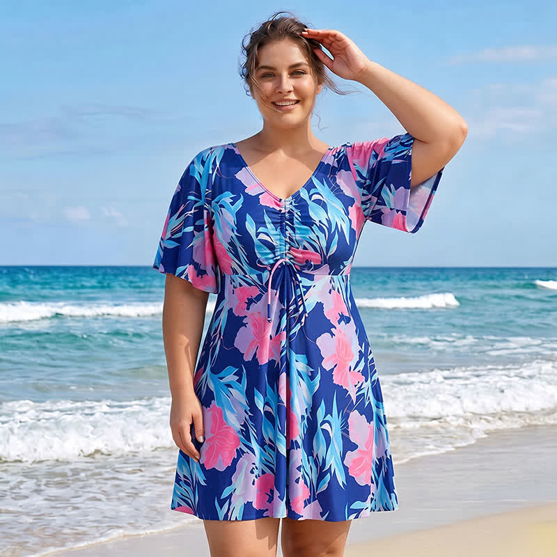Plusock Blue Tropical Floral V Neck Swimwear - image 6