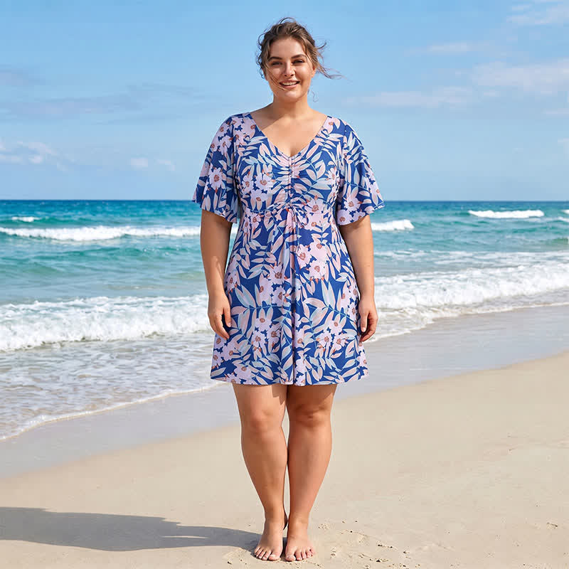 Plusock Blue Tropical Floral V Neck Swimwear - image 2
