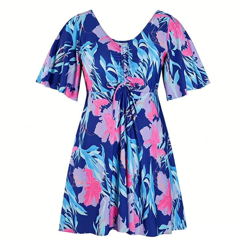 Plusock Blue Tropical Floral V Neck Swimwear - B - 7XL - image 13