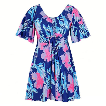 Plusock Blue Tropical Floral V Neck Swimwear - B - 7XL - image 13