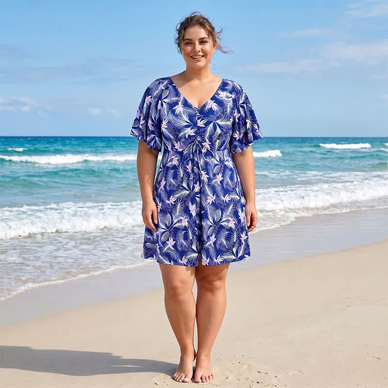 Plusock Blue Tropical Floral V Neck Swimwear - image 4