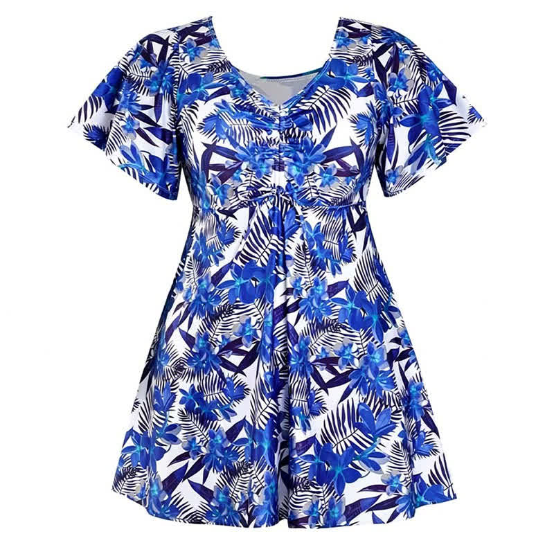 Plusock Blue Tropical Floral V Neck Swimwear - C - 7XL - image 14