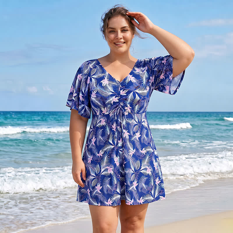 Plusock Blue Tropical Floral V Neck Swimwear - image 11