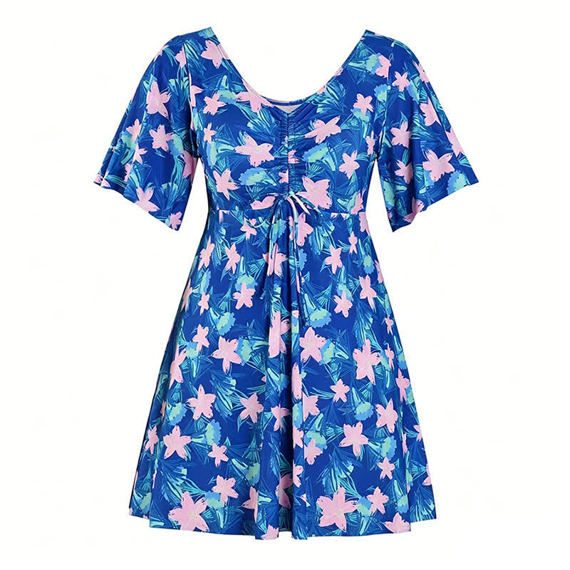Plusock Blue Tropical Floral V Neck Swimwear - D - 7XL - image 15