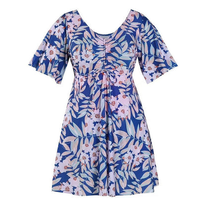 Plusock Blue Tropical Floral V Neck Swimwear - E - 7XL - image 16