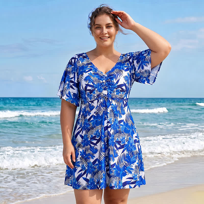 Plusock Blue Tropical Floral V Neck Swimwear - image 10