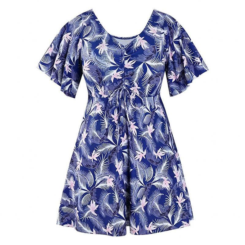 Plusock Blue Tropical Floral V Neck Swimwear - F - 7XL - image 17