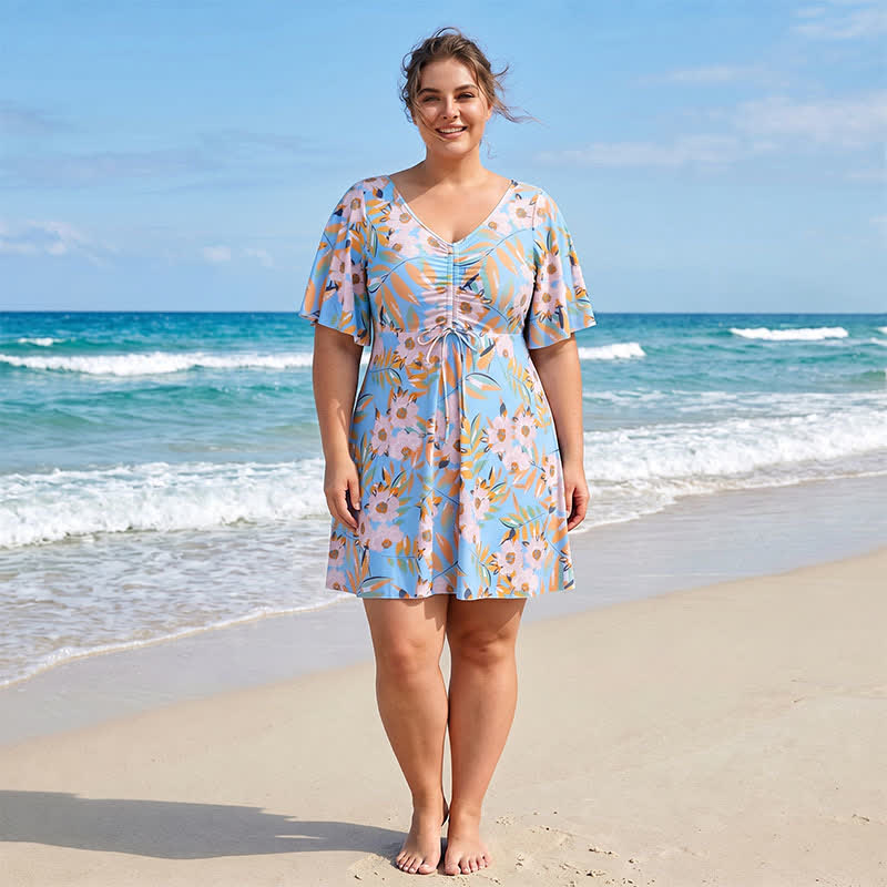 Plusock Black Floral Twist Front Swimwear - A - 7XL - image 1