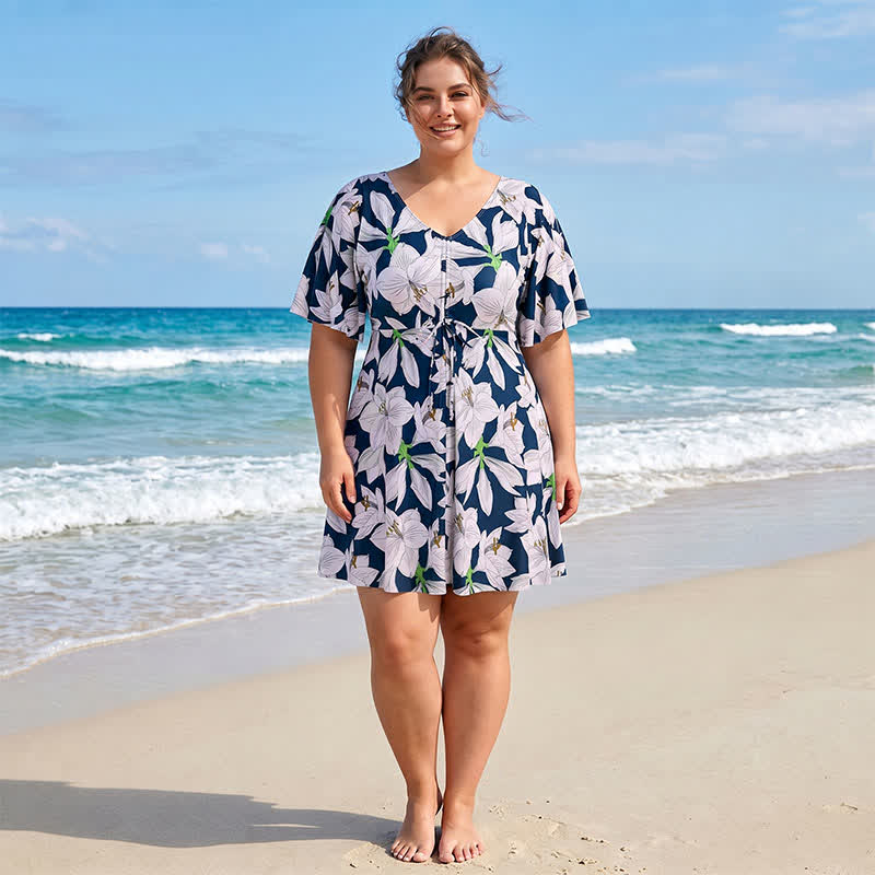 Plusock Black Floral Twist Front Swimwear - C - 7XL - image 3