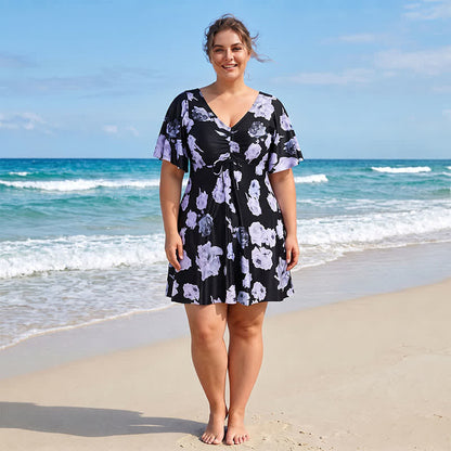 Plusock Black Floral Twist Front Swimwear - B - 7XL - image 2
