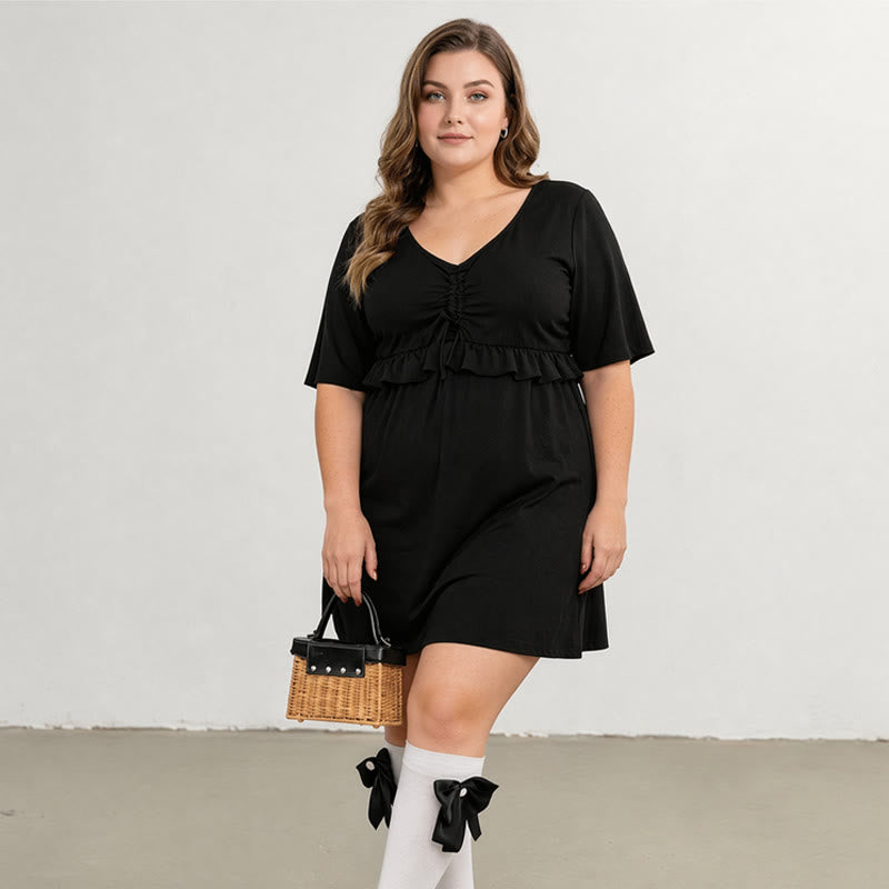 Plusock Mesh Sleeve Ruffle V Neck Swim Dress - image 1