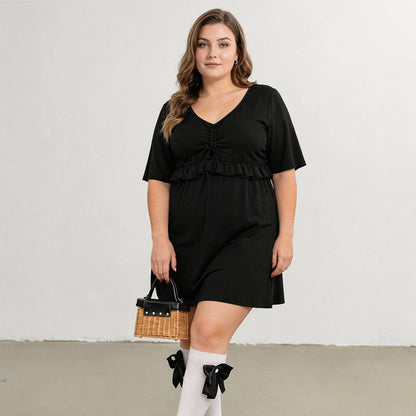 Plusock Mesh Sleeve Ruffle V Neck Swim Dress - image 1