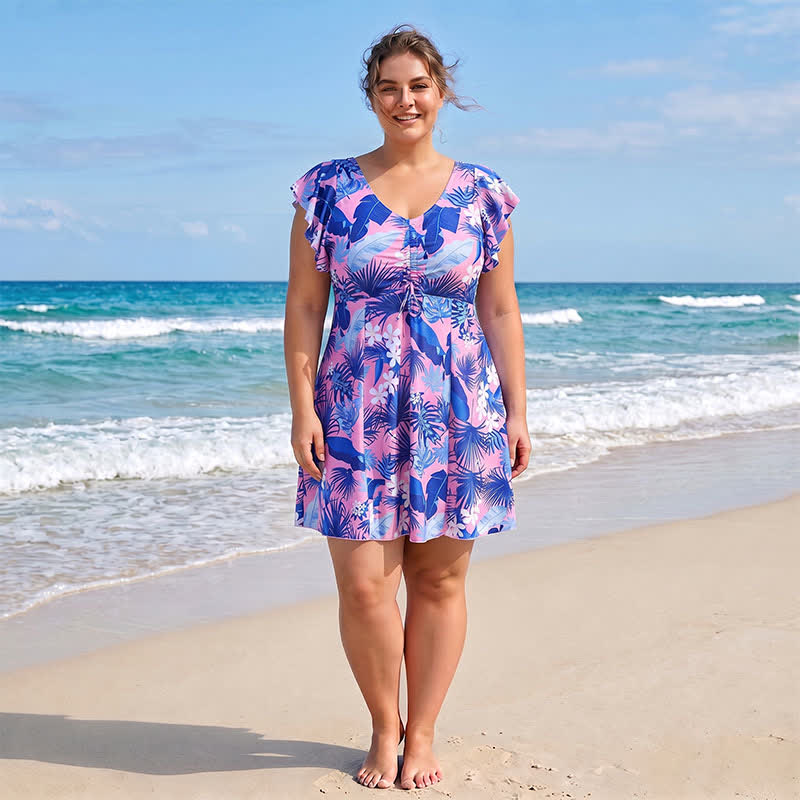 Plusock Tropical Leaf V Neck Swimwear - image 0